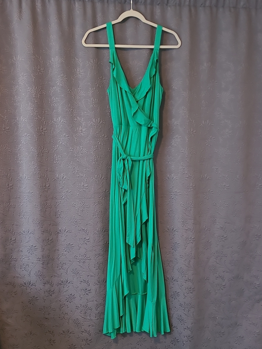 Boden Vibrant Green Ruffled Maxi Dress with Waist Tie, 16